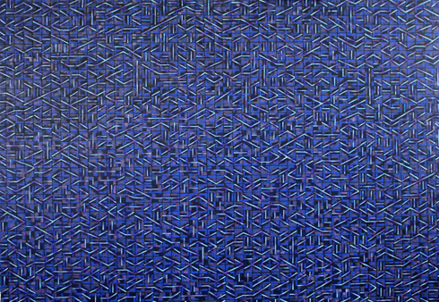 Seven random bars on black with blues and pinks